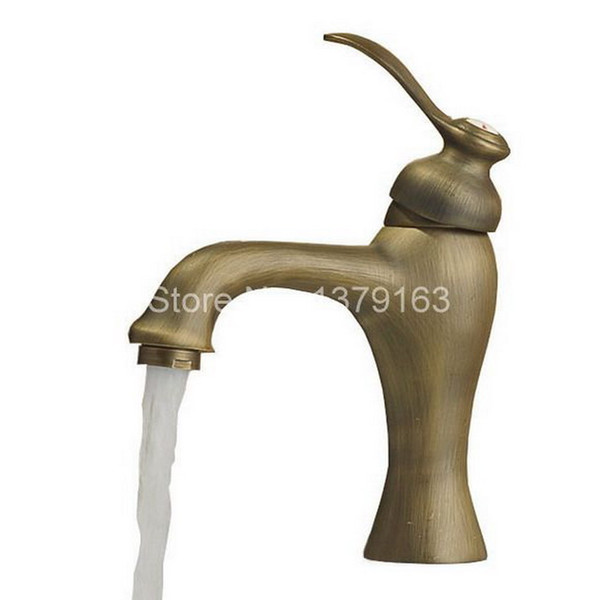 Antique Brass Single Lever Handle Bathroom Vessel Sink Basin Faucet Mixer Taps anf063