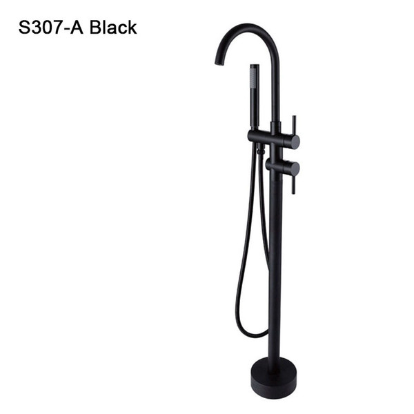 Black Luxury bathroom Floor Stand Shower Faucet Brass Floor Mounted Bathtub Mixer Tap Tub Faucet Set Black