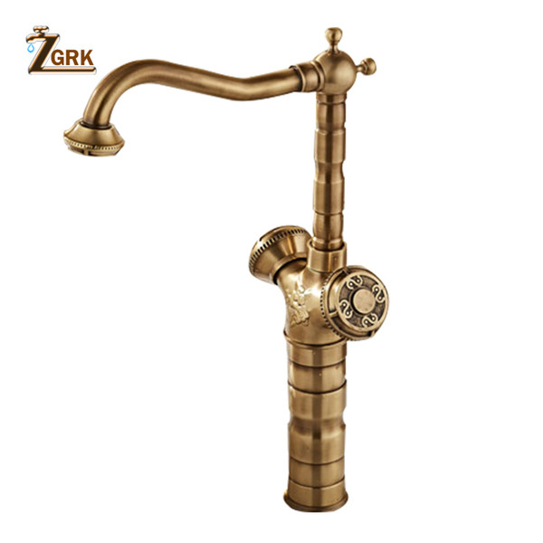 ZGRK Basin Faucets Antique Bronze Brass Deck Mounted kitchen Sink Faucet Dual Holder Hot and Cold Water Taps WC Taps