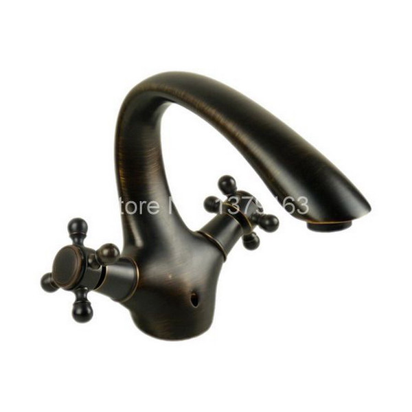 Modern Oil Rubbed Bronze Dual Cross Handles Bathroom Vessel Sink Faucet Mixer Taps ahg023