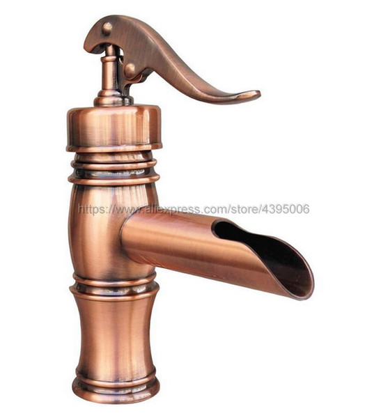 Red Copper Single Lever waterfall Bathroom Basin Faucet Brass Hot and Cold bathroom Sink Mixer Taps Bnf311
