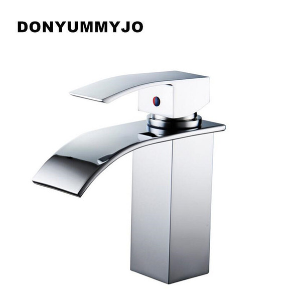 High Quality Brass Waterfall Sink Faucet Chrome Single Handle Single Hole Mixer Bathroom Taps Widespread Basin Faucets