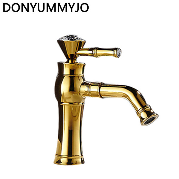 DONYUMMYJO Beautiful Deck Mounted Single Handle Counter top Basin Faucet Antique Brass Hot and Cold Water Bathroom Mixer Taps