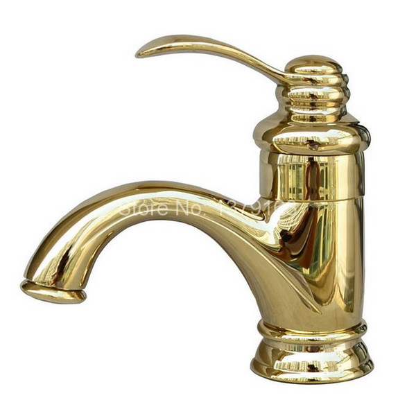 Luxury Gold Color Polished Chrome Brass Single Handle Bathroom Sink Basin Faucet Mixer Taps agf008