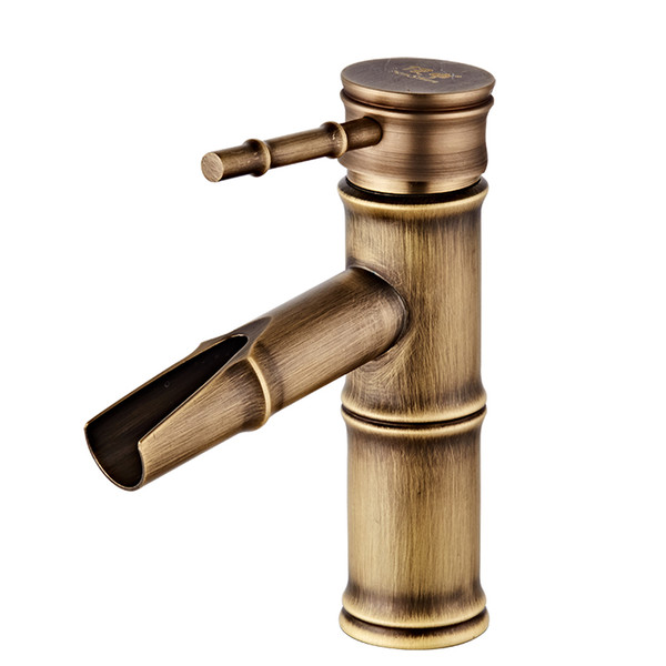 European Antique Basin Faucet Bronze Brass Brushed Faucet for Kitchen Waterfall Single Handle Hole Deck Mount Mixer Water Taps