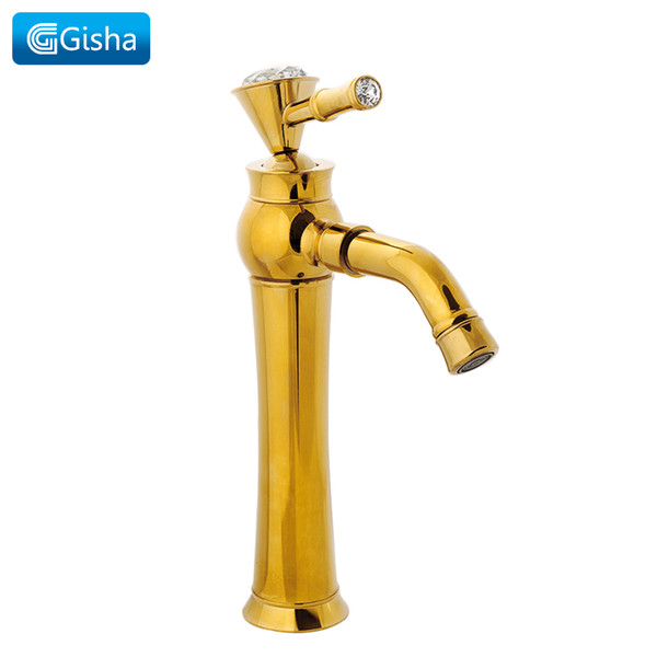 Gisha Bathroom Basin Faucet Brass With Diamond Faucets Single Handle Hot & Cold Washbasin Tap Gold Plated Mixer Taps G1042