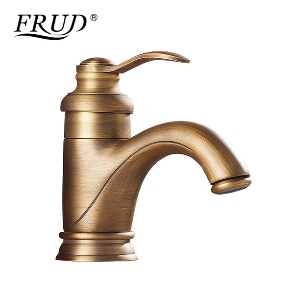 FRUD Basin Faucets All Bronze Wire Drawing Handle Bathroom Sink Taps Retro Deck Mounted Fashion Single Handle Mixer Taps Y10069