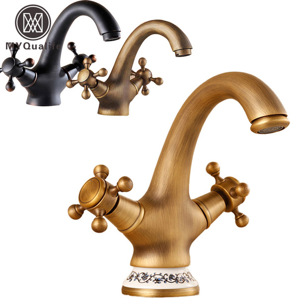 Free Shipping Antique Brass/Balck Basin Faucet Single Hole Dual Handle Bathroom Vanity Sink Mixer Taps