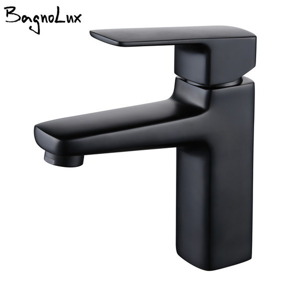 Solid Brass Bathroom Sink Faucet Hot & Cold Water Tap Deck Mounted Install Single Handle Sink Tap Alba Matt Black Toilet Taps