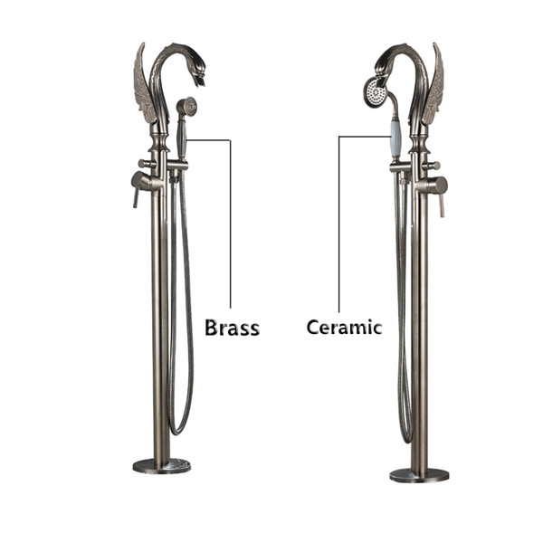 Modern Brass Bird Shape Spout Free Standing Tub Faucet One Handle Bathtub Mixer With Handshower Brushed Nickle