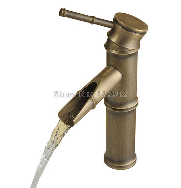 Bathroom Antique Brass Bamboo Style Vessel Sink Faucet / Single Hole Single Handle Deck Mounted Basin Mixer Taps Wnf037
