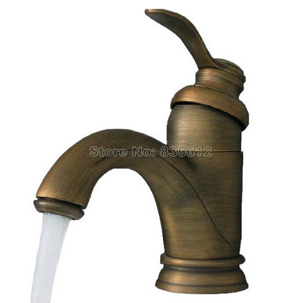 Antique Brass Bathroom Basin Faucet / Deck Mounted Retro Style Single Handle Vessel Sink Mixer Taps Wnf101