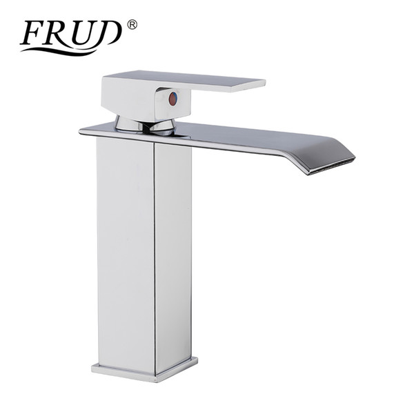 FRUD Silver Bathroom Basin Faucet Water Saving Taps Single Hole Toilet Waterfall Hot and Cold Mixers Square Tap Torneira Y10143