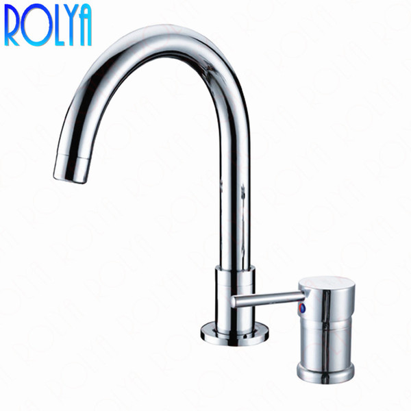 Rolya Ronda Deck Mounted Lavatory Faucet Side Control Bathroom Vessel Basin Mixer Trim Taps Chrome Solid Brass Construction