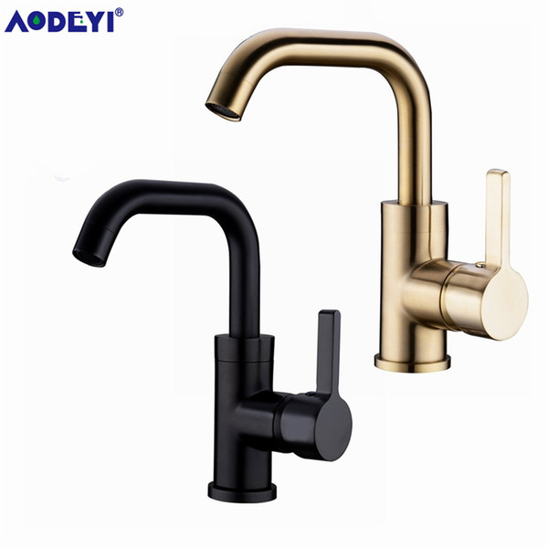 AODEYI Bathroom Faucet Solid Brass Bathroom Basin Faucet Cold and Hot Water Mixer Single Handle Tap Black Brushed Gold Sink Tap