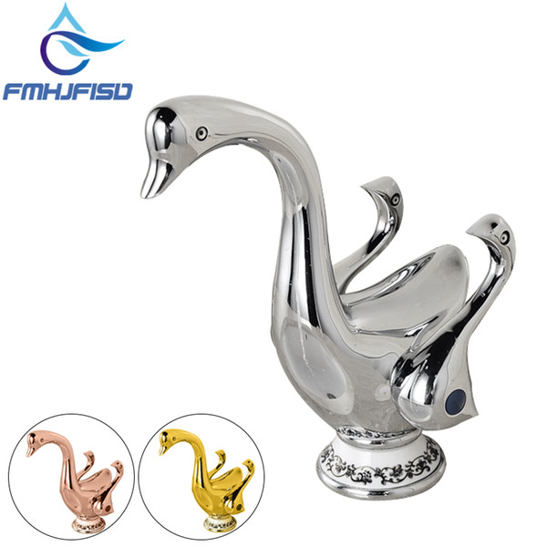 Bathroom Basin Faucet Swan Style Vanity Sink Mixer Tap Dual Handles Washbasin Sink Mixer Taps Duck Swan Faucet Taps