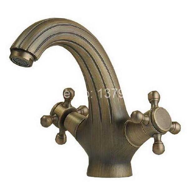 Classic Dual Cross Handles Brass Bathroom Faucet Vessel Sink Basin Mixer Taps anf041