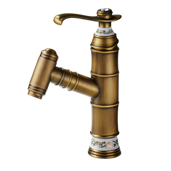 Free Shipping Antique Brass Pull Out Bathroom Faucet Sink Basin Mixer Tap Cold Hot Water taps With Hand Spray JK007A