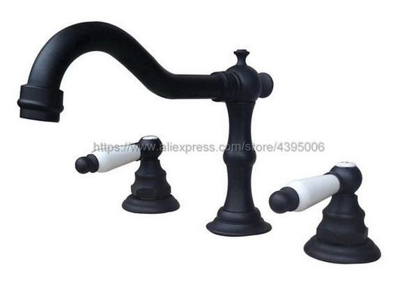 Black Oil Rubbed Bronze Bathroom Bath Tub Sink Faucet Deck Mount Dual Handles Basin Hot and Cold Mixer Taps Bnf088