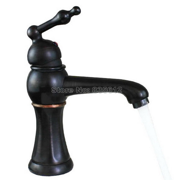 Black Oil Rubbed Bronze Bathroom Faucet / Single Holder Single Hole Deck Mounted Retro Style Basin Vessel Sink Mixer Taps Wnf280