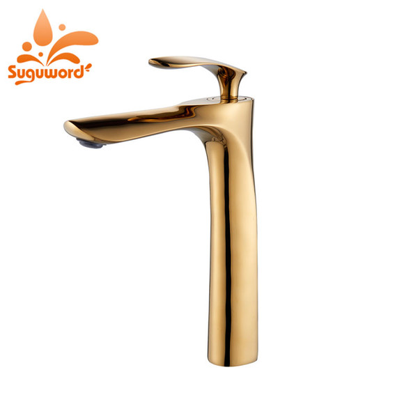 Suguword Gold Basin Faucet Classic Deck Mounted Hot and Cold Water One Holder One Hole Mixer Taps