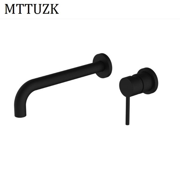 MTTUZK Simple Style Matte Black Brass Wall Mounted Basin Faucet Single Handle Mixer Taps Hot and Cold Split Faucet