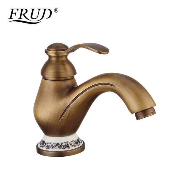 FRUD Antique Brass Bathroom Faucet Bath Toilet Retro Basin Faucet Single Handle Wash Basin Taps Lavatory Carving Faucet Y10071