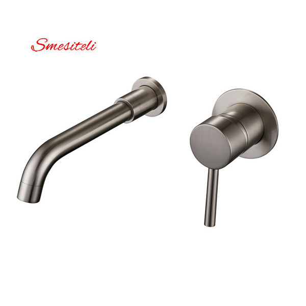 Smesiteli Promotions Wall Mounted Brushed Nickel 360 Degree Rotation Spout One Handle Bathroom Diverter Sink Faucet Mixer Taps