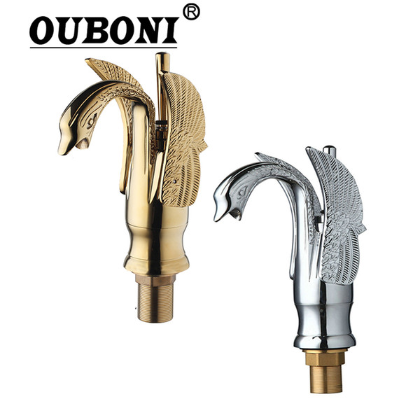 OUBONI NEW Chrome Brass Single Hole Bathroom Faucet torneira 3 Beatiful Swan Design Basin Sink Water Mixer Taps