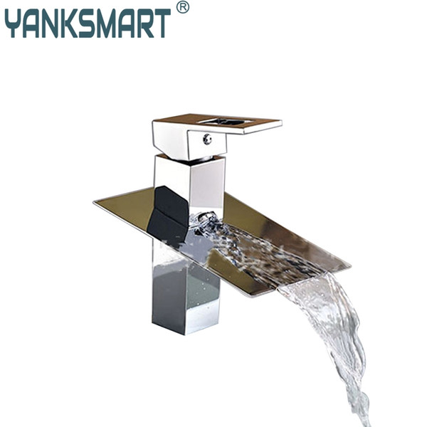 YANKSMART Basin Faucet Brass Special Waterfall Faucet Chrome Polished Square Waterfall Outlet Hot And Cold Water Mixer Taps