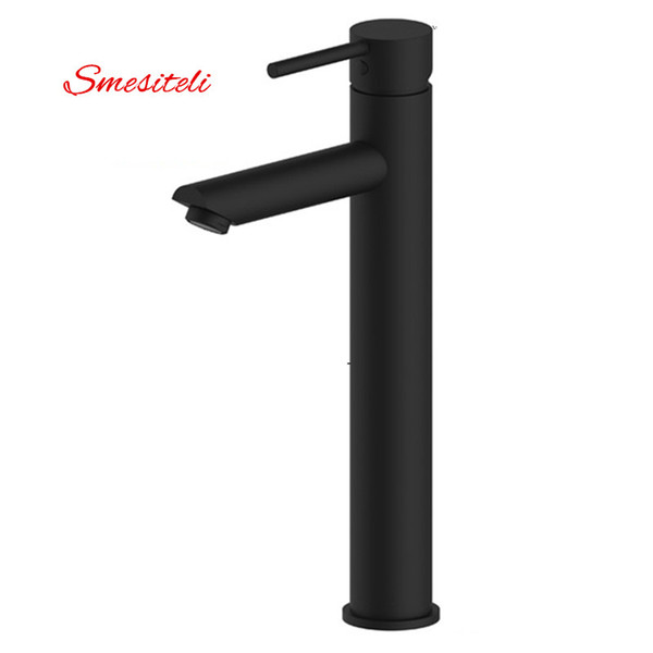 Smesiteli 10 Year Warranty Modern Matte Black Finish Single Handle Solid Brass Bathroom Vessel Sink Faucet One-Hole Mixer Taps