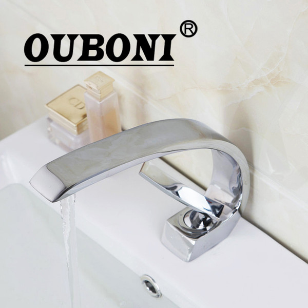 OUBONI Chrome Brass Bathroom Faucet Bathroom Basin Mixer Tap with Hot and Cold Water Taps