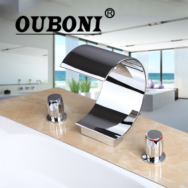 OUBONI Polished Chrome Torneira Banheiro Two Handles Deck Mounted Bathroom Widespread Faucet Bathroom Basin sink Mixer Taps