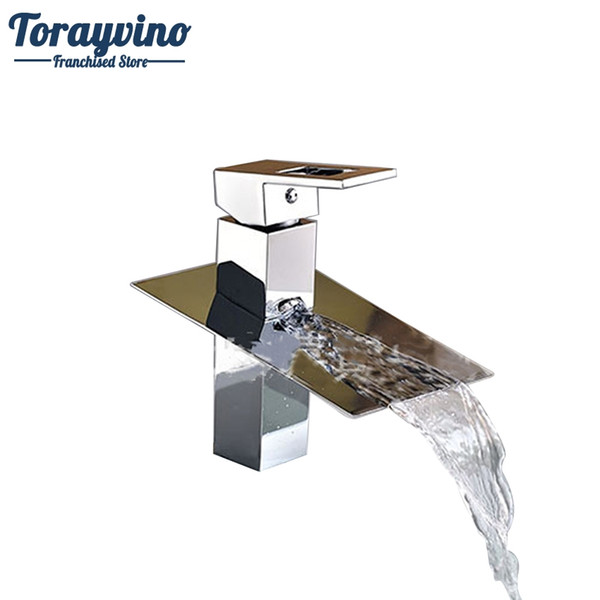 Torayvino Basin Faucet Brass Special Waterfall Faucet Chrome Polished Square Waterfall Outlet Hot And Cold Water Mixer Taps