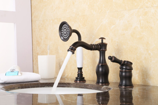 Oil Rubbed Bronze Brass Bathroom Basin faucet Bath Tub Faucet with Pull Out Handheld Showerhead Mixer Taps