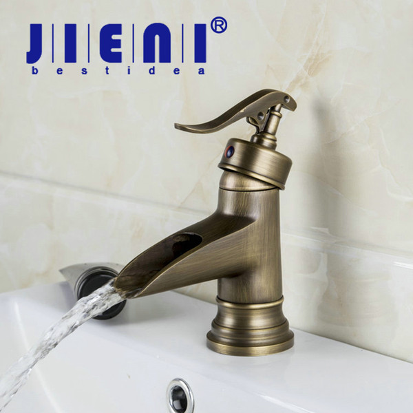JIENI Waterfall Basin Faucet Deck Mounted Single Handle Antique Brass Bathroom Basin Faucets,Mixers & Taps 96107