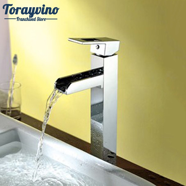 Torayvino Bathroom Tall Waterfall Tap Bathroom Basin Mixer Waterfall Faucet Torneira Chrome Vanity Vessel Mixers Taps Faucets