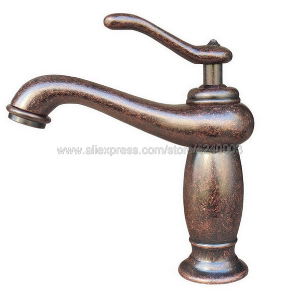 Antique Copper Basin Faucets Bathroom Sink Faucet Deck Mounted Hot and Cold Water Single Hole Mixer Taps Knn002