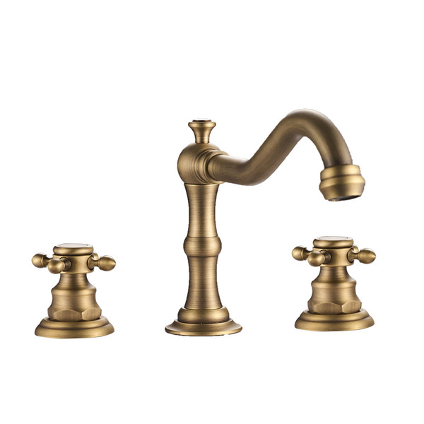 Basin Faucets total Brass Bathroom Sink Basin Mixer Tap Faucet 3 Pcs bronze Faucet Dual Handle Sink Mixer Taps three holes