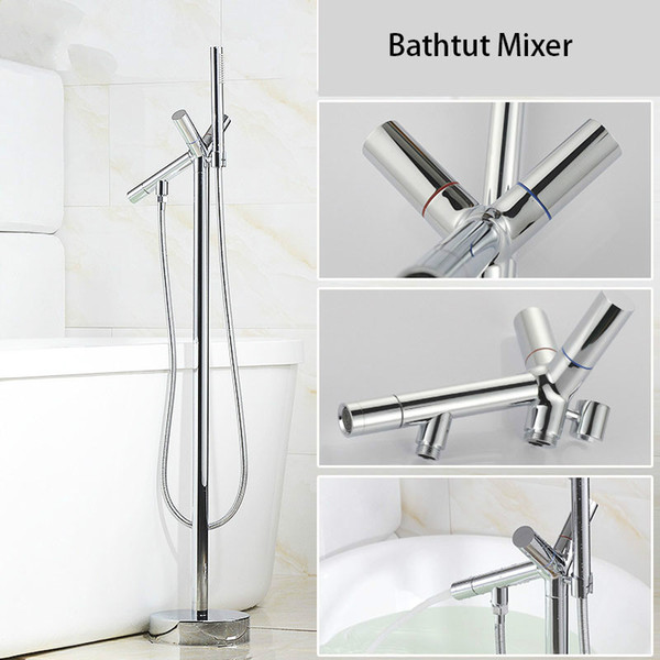 Floor Stand Mounted Bathroom Bathtub Mixer Faucet Brass Chromed Double Handles Bath Shower Tub Hot & Cold Water Mixer Tap