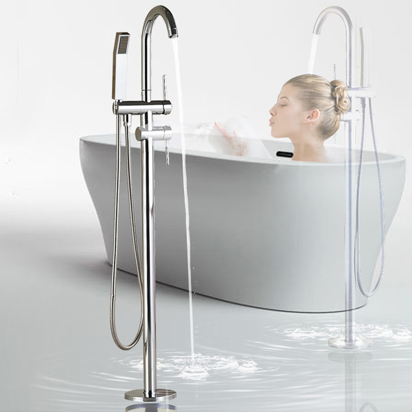 Floor Mounted Bathtub Faucet Chrome with Hand Shower Bathroom Tub Sink Mixer Tap Free Standing Swivel Spout Shower Mixer Tap