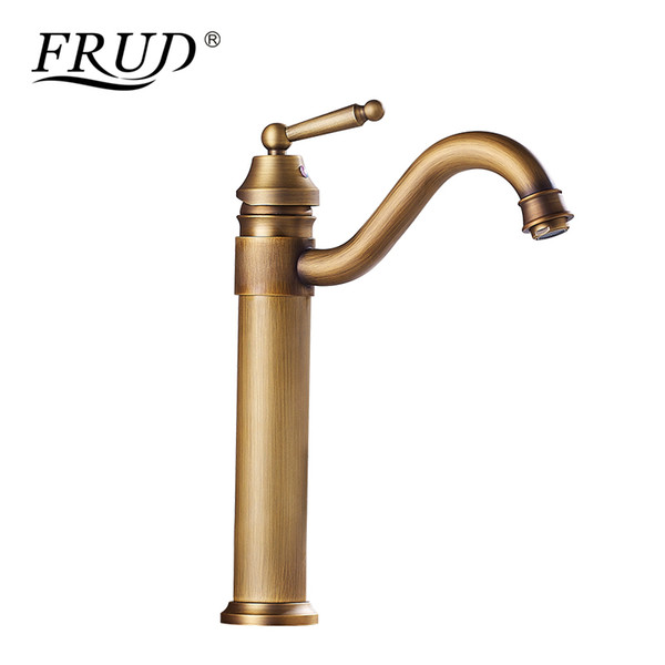 FRUD Bath Faucet Copper Antique Faucet Retro Mixer Faucet Arts Counter Basin Hot and Cold Water Taps Bend Outlet Torneira Y10064