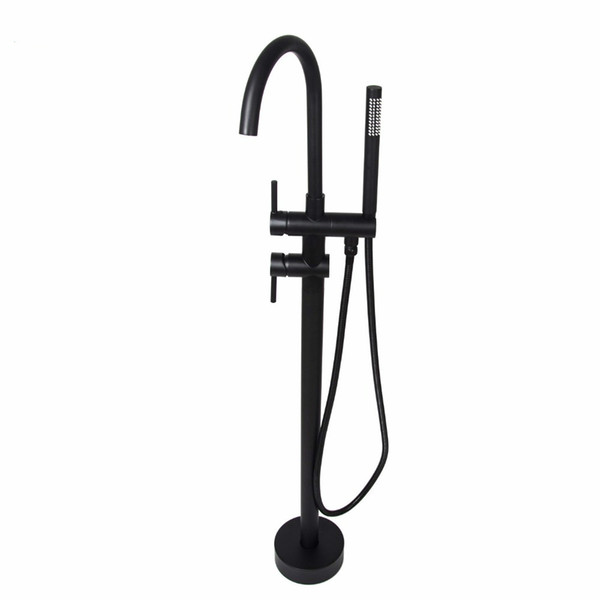 Black Luxury bathroom Floor Stand Shower Faucet Brass Ground Mounted Bathtub Mixer Tap Tub Faucet Set Black