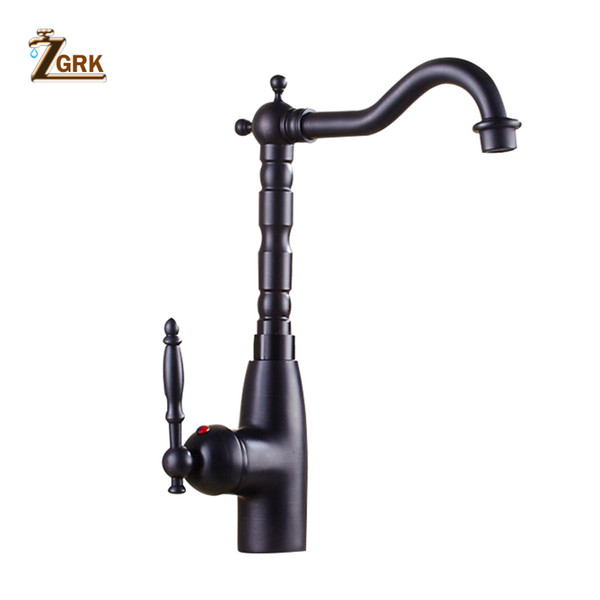 ZGRK Basin Faucet Brass Bathroom Sink Faucet Single Handle Hight Arch Swivel Spout Black Kitchen Deck Vessel Mixer Taps