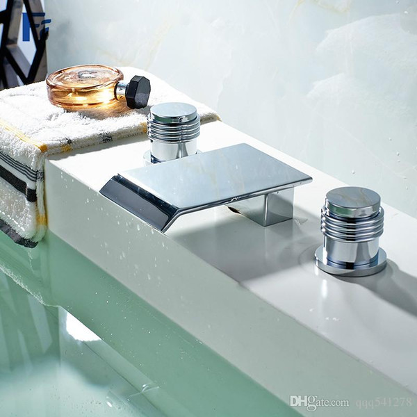 Bathroom Basin Faucet Deck Mounted Bath Tub Waterfall Faucet Mixer Tap Water Square Basin Mixer