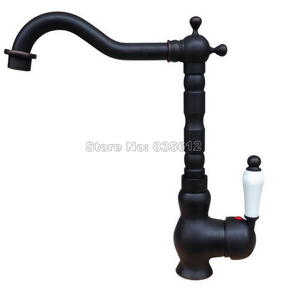 Swivel Spout Black Oil Rubbed Bronze Single Hole Deck Mounted Bathroom Basin Faucet Single Handle Vessel Sink Mixer Taps Wnf347