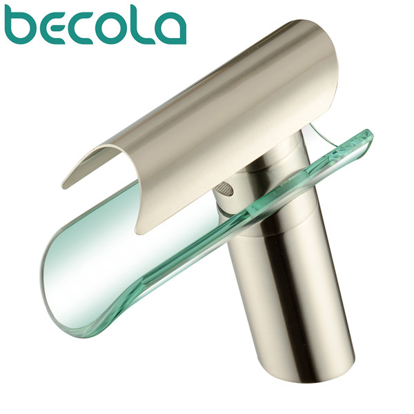 BECOLA brushed nickel basin faucets deck mounted waterfall glass spout bathroom faucet Hot and Cold Water Bathroom Mixer taps