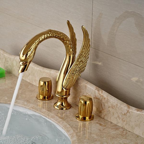 Swan Shape Widespread Bathtub Basin Sink Faucet Deck Mount Dual Handles Bathroom Mixer Taps