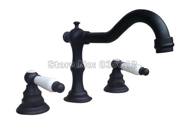 Black Oil Antique Brass 3 Hole Deck Mounted Bathroom Basin Faucet Dual Ceramic Lever Vessel Sink Mixer Taps Wnf088