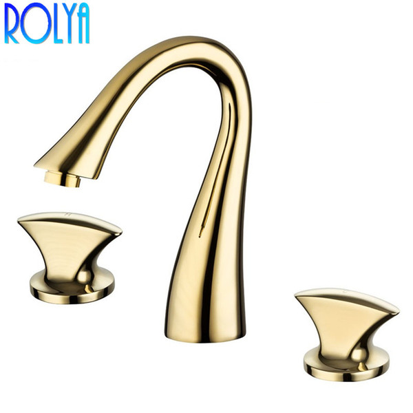 Rolya Swan Shape Luxurious Brass Golden Basin Mixer 8 inch Lavatory Faucets widespread Bathroom Basin Mixer Taps